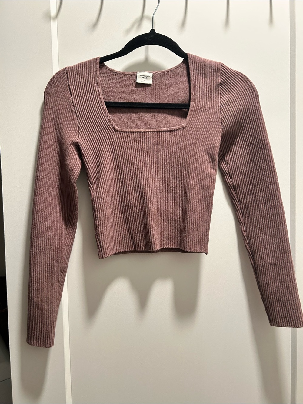 Abercrombie & Fitch Ribbed Ottoman Squareneck Crop Top Mauve Pink